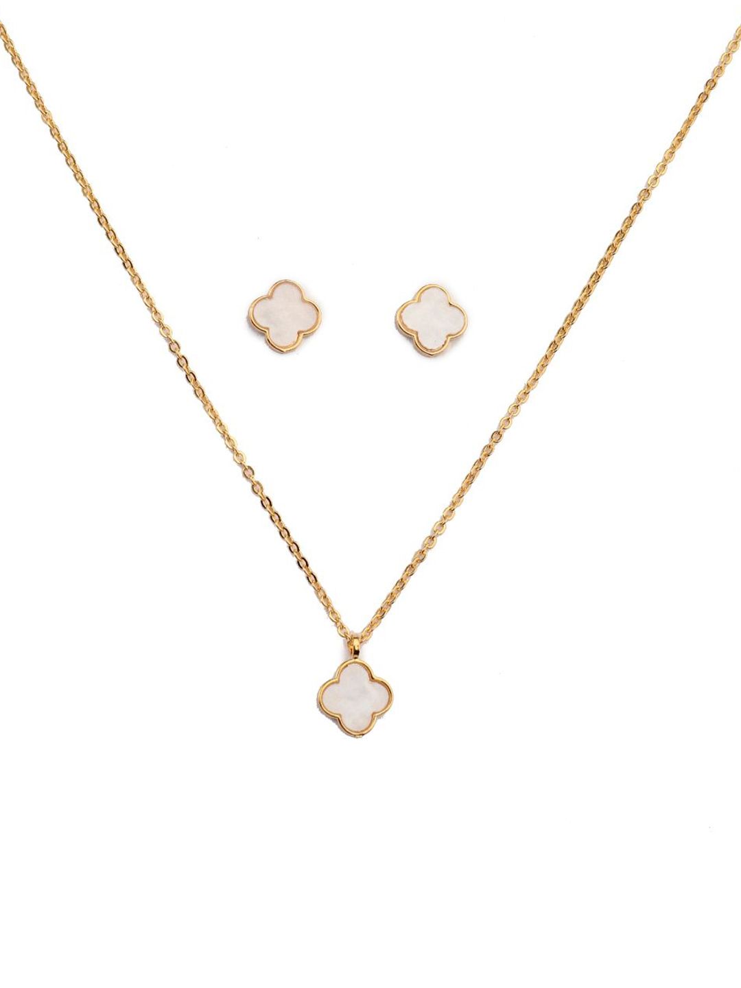 SALTY Gold-Plated Stone-Studded Pure Clover Necklace and Earrings