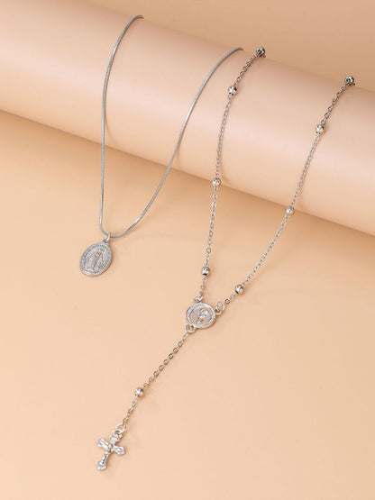 Set Of 2 Silver-Plated Artificial Beaded Minimal Chains