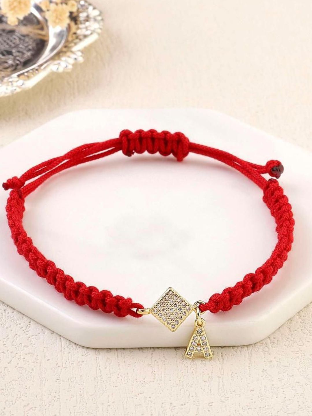 SALTY Women Stainless Steel Stone Studded Alphabet U Wraparound Thread Bracelet