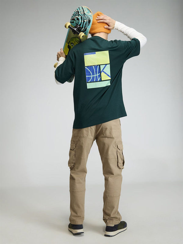 Men Pine Trackline Oversized Printed Cotton Tee