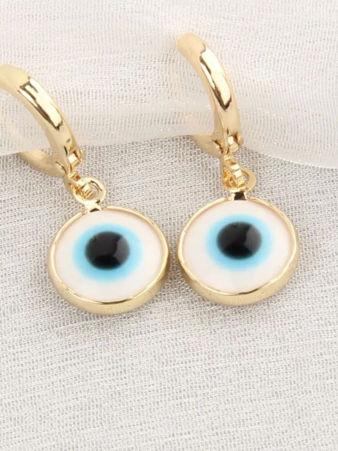 SALTY Pack of 2 Women Evil Eyes Gold Brim Wind Drop Earrings - Light Blue