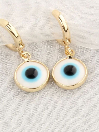 SALTY Pack of 2 Women Evil Eyes Gold Brim Wind Drop Earrings - Light Blue