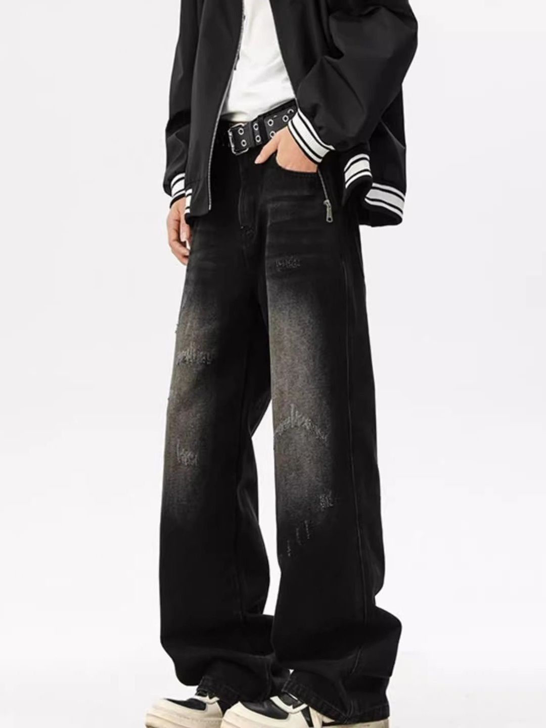 Men Wide Leg Mid-Rise Dark Fade Jeans