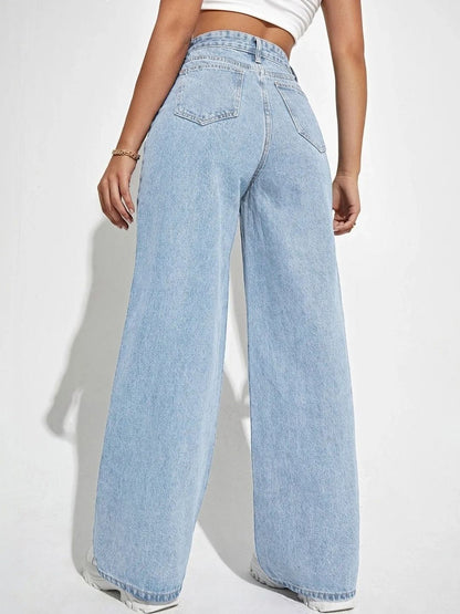 Women Classic Wide Leg High-Rise Light Fade Stretchable Jeans