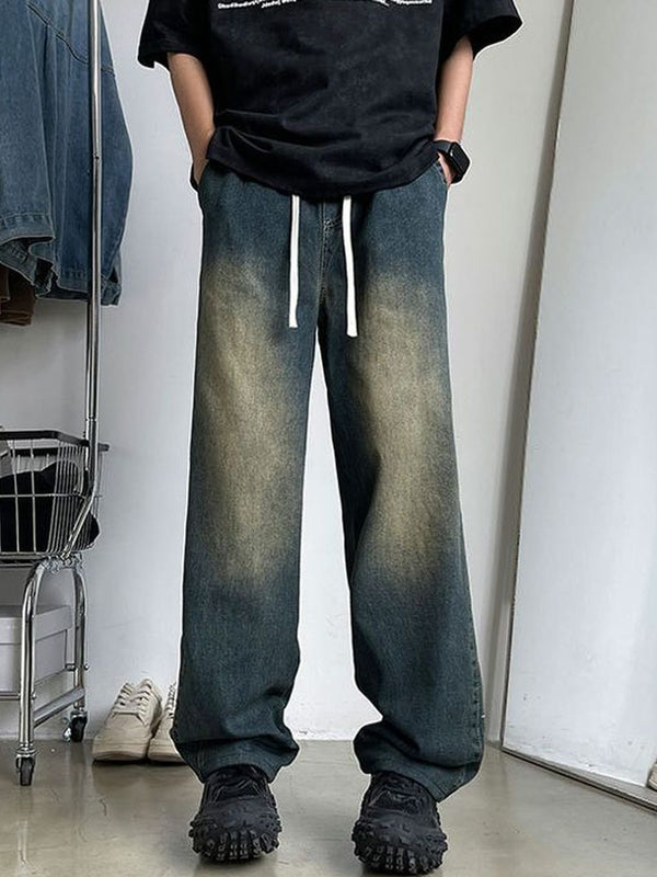 Men Wide Leg Mid-Rise Medium Fade Jeans