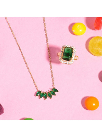 SALTY Emerald Stone Studded Julia Roberts Ring & Necklace