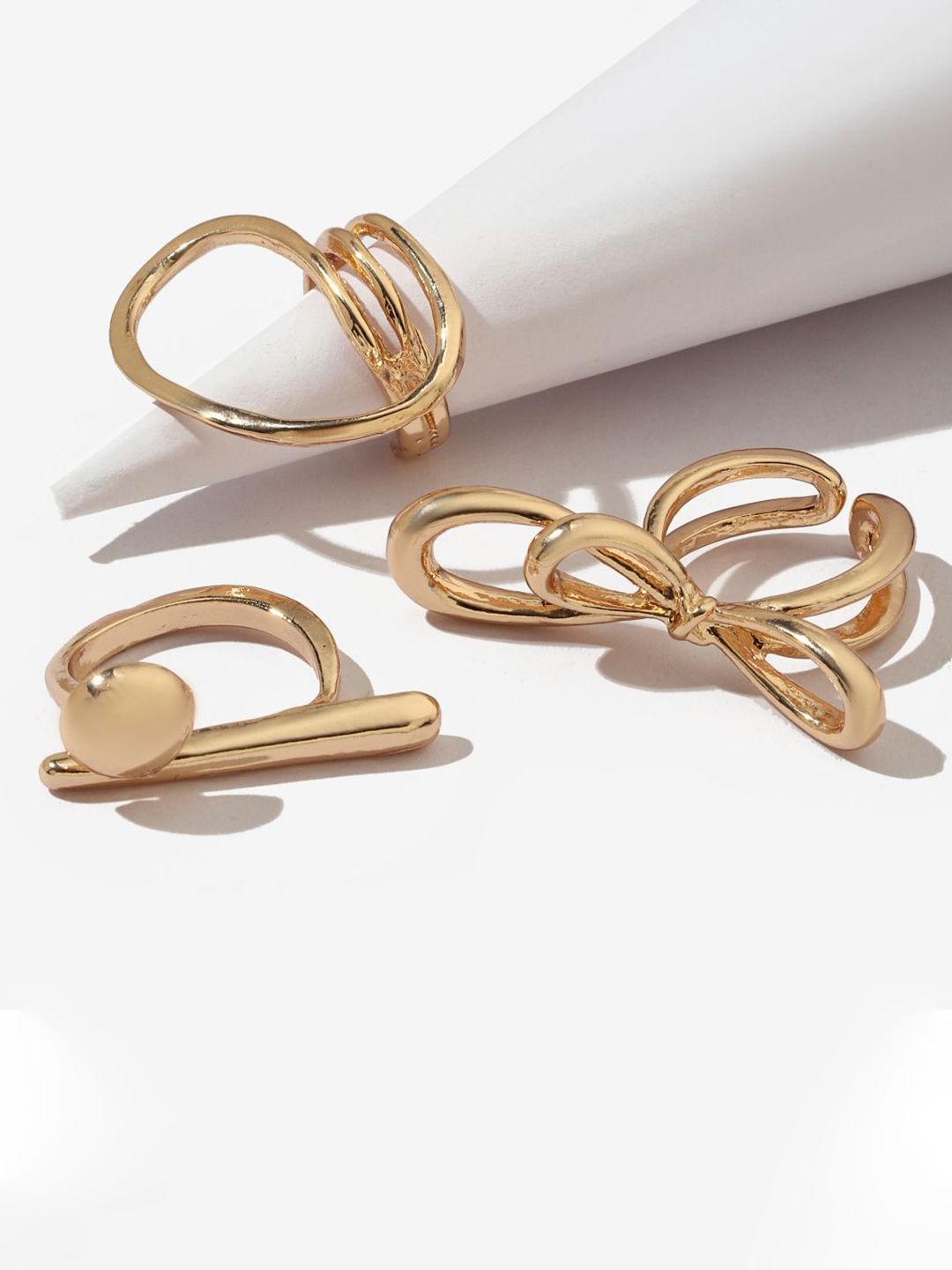 SALTY Set Of 3 Funked-Up Gold Stack Rings For Women & Girls