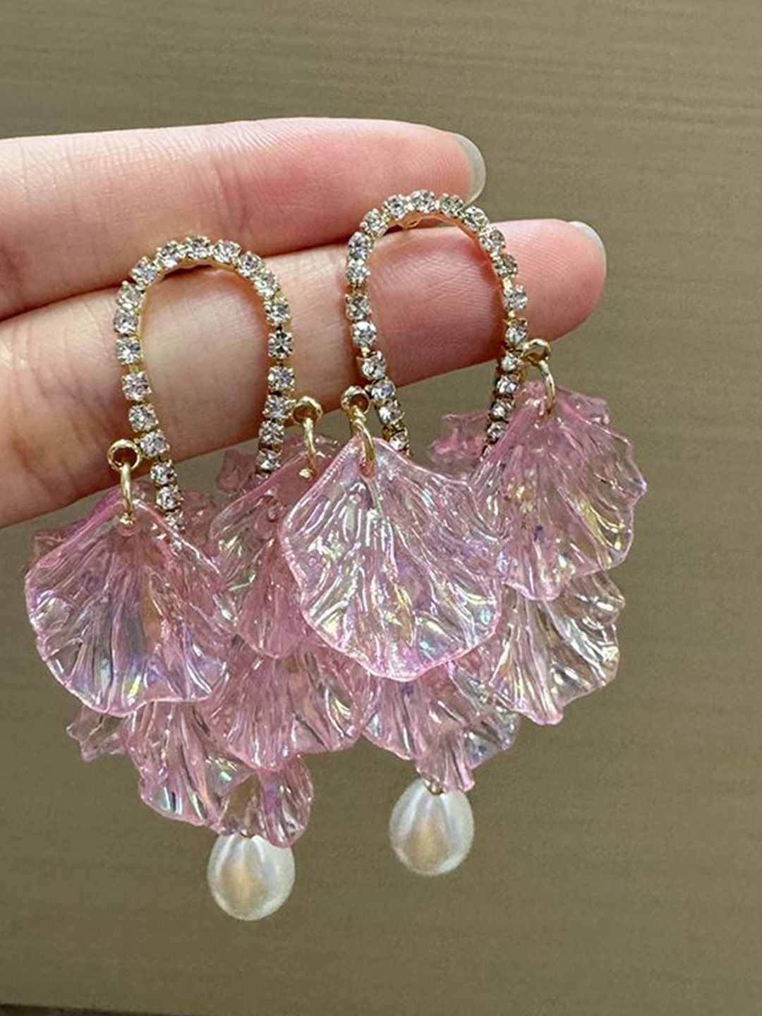 Gold Plated Pearls beaded Contemporary Drop Earrings