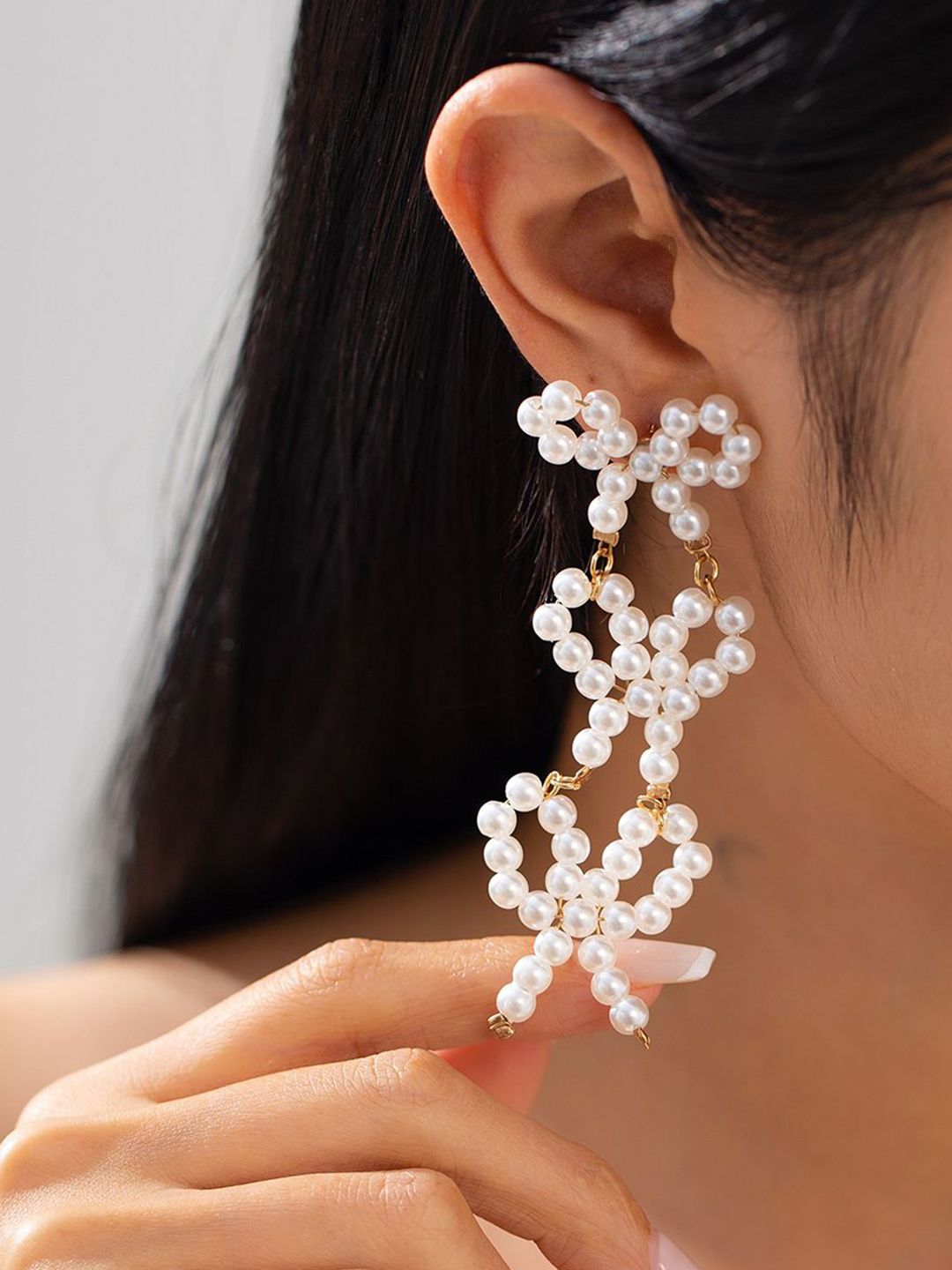 Gold-Plated Artificial Beads Beaded Quirky Drop Earrings