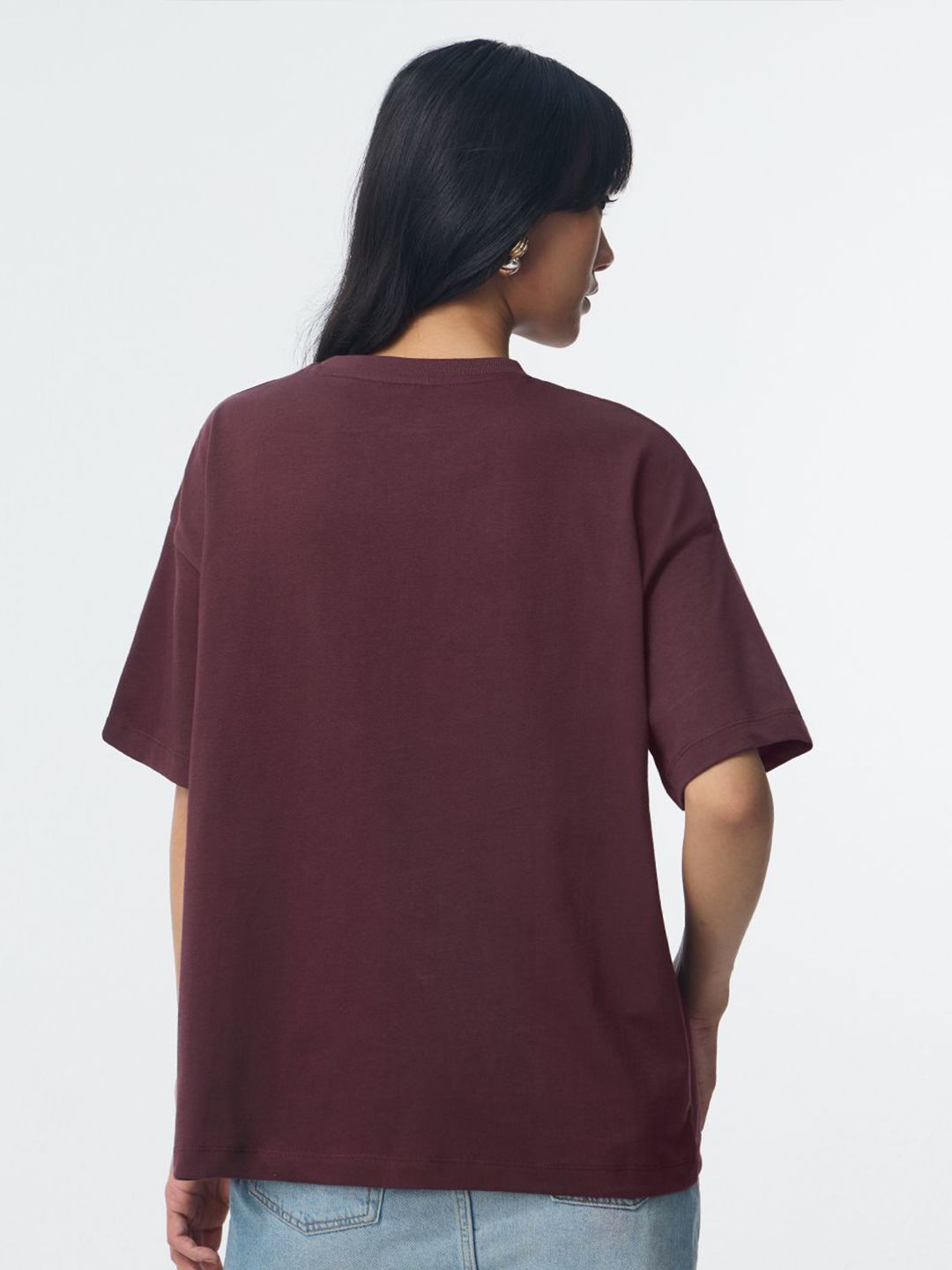 Women Oversized Fit Printed Maroon T-Shirts