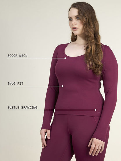 Women Burgundy Sculpt Scoop Top