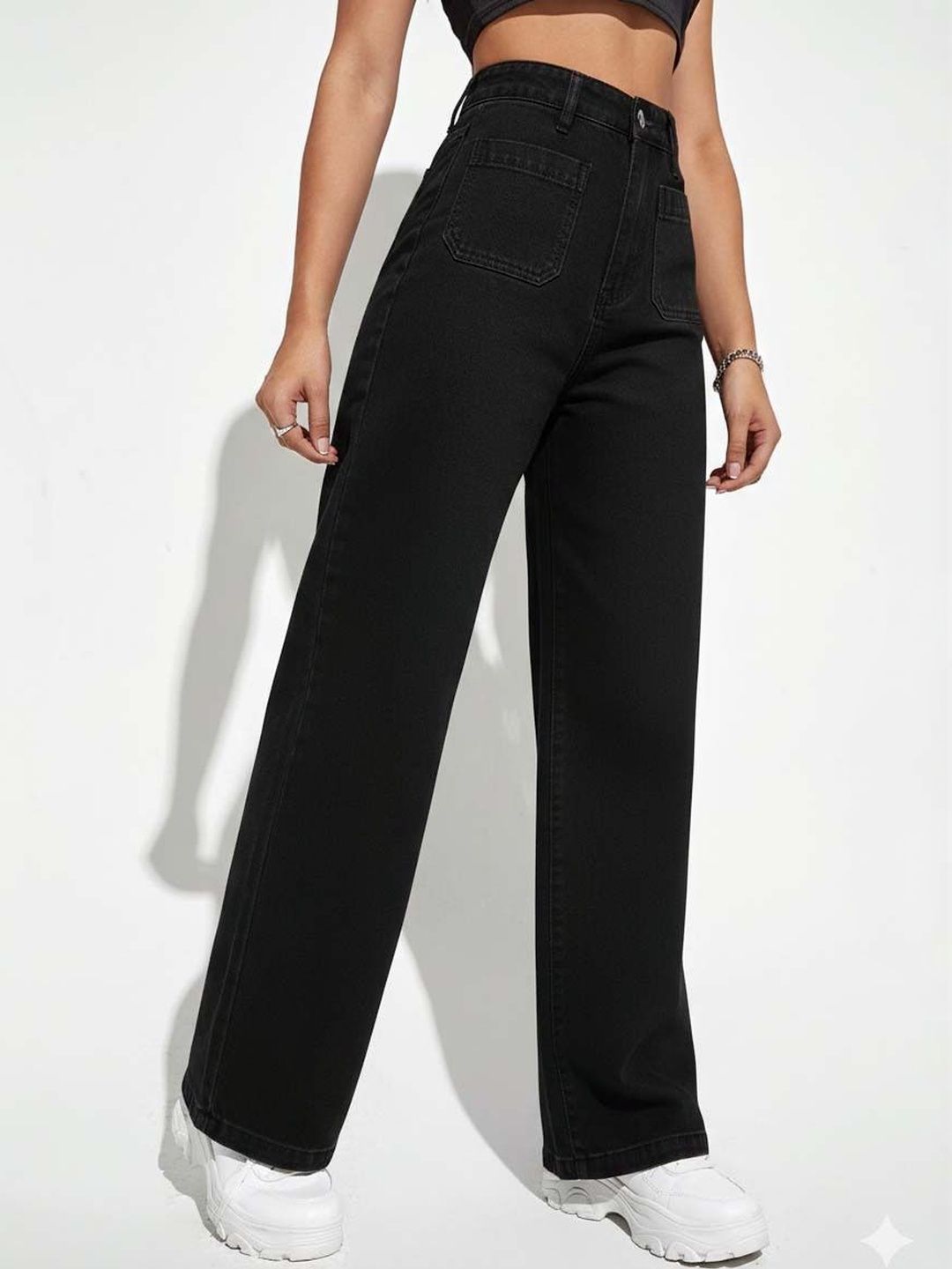 Women Cropped Wide Leg High-Rise Stretchable Jeans