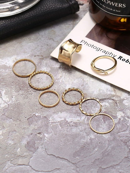Set of 8 Gold-Plated Finger Rings