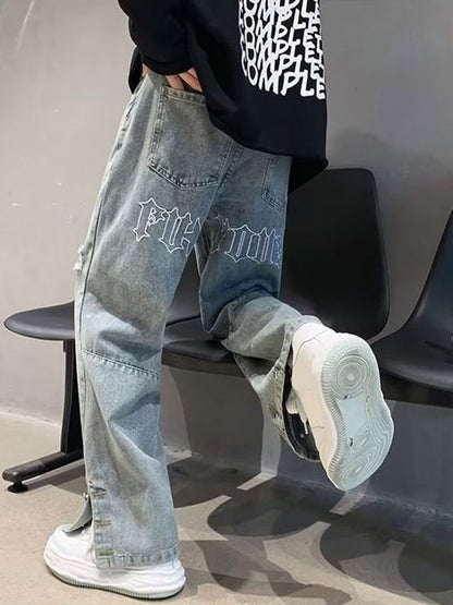 Men Straight Fit Mid-Rise Low Distress Light Fade Jeans