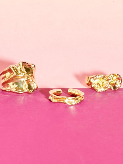 SALTY Set Of 3 Women & Girls Elegance Gold Chunky Design Adjustable Finger Rings