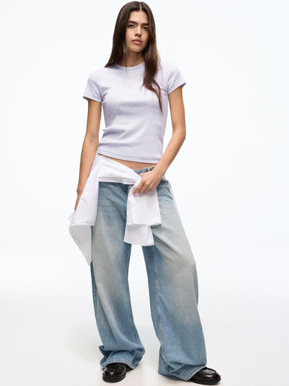 Basic rib short sleeve T-shirt