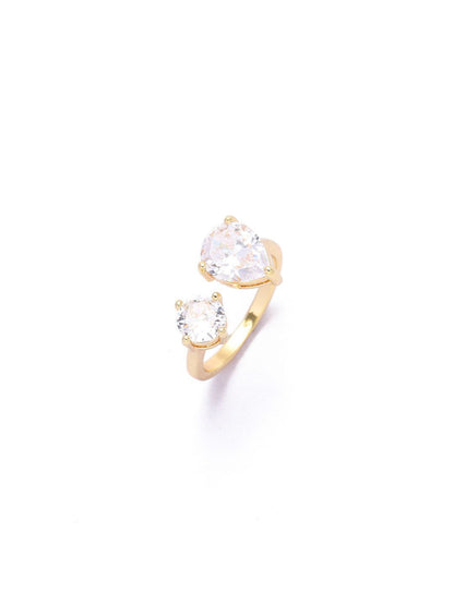 SALTY Open Pear Cut American Diamond Toi-et-Moi Ring for Women & Girls Finger Ring