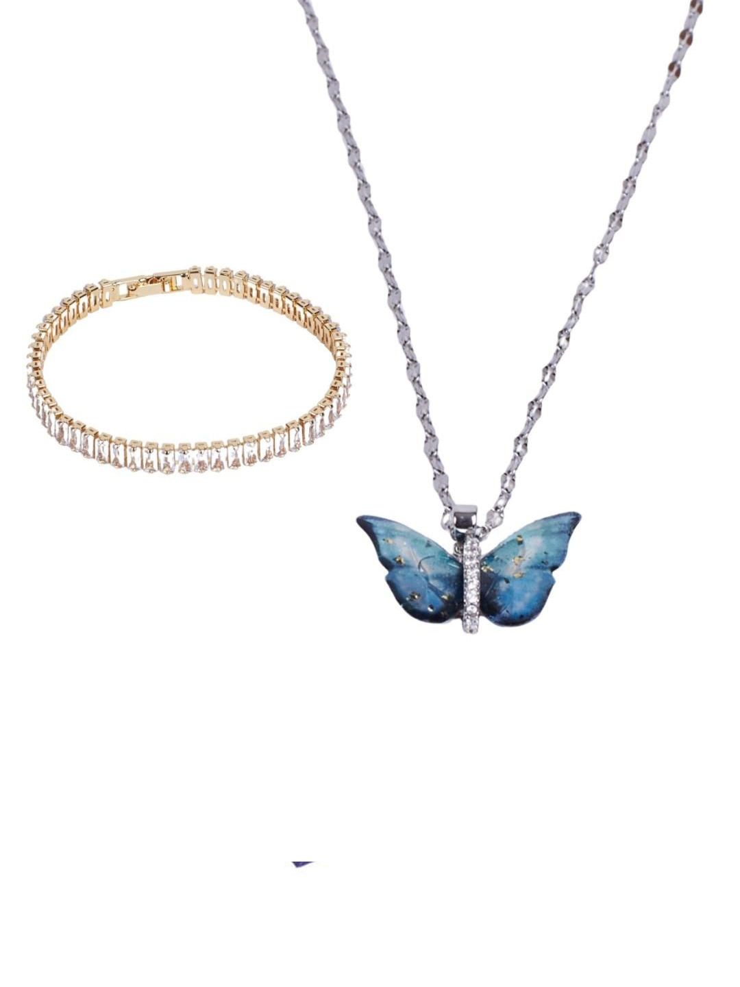 SALTY Set Of 2 Butterfly Necklace & Glimmer Tennis Bracelet