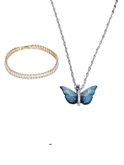 SALTY Set Of 2 Butterfly Necklace & Glimmer Tennis Bracelet