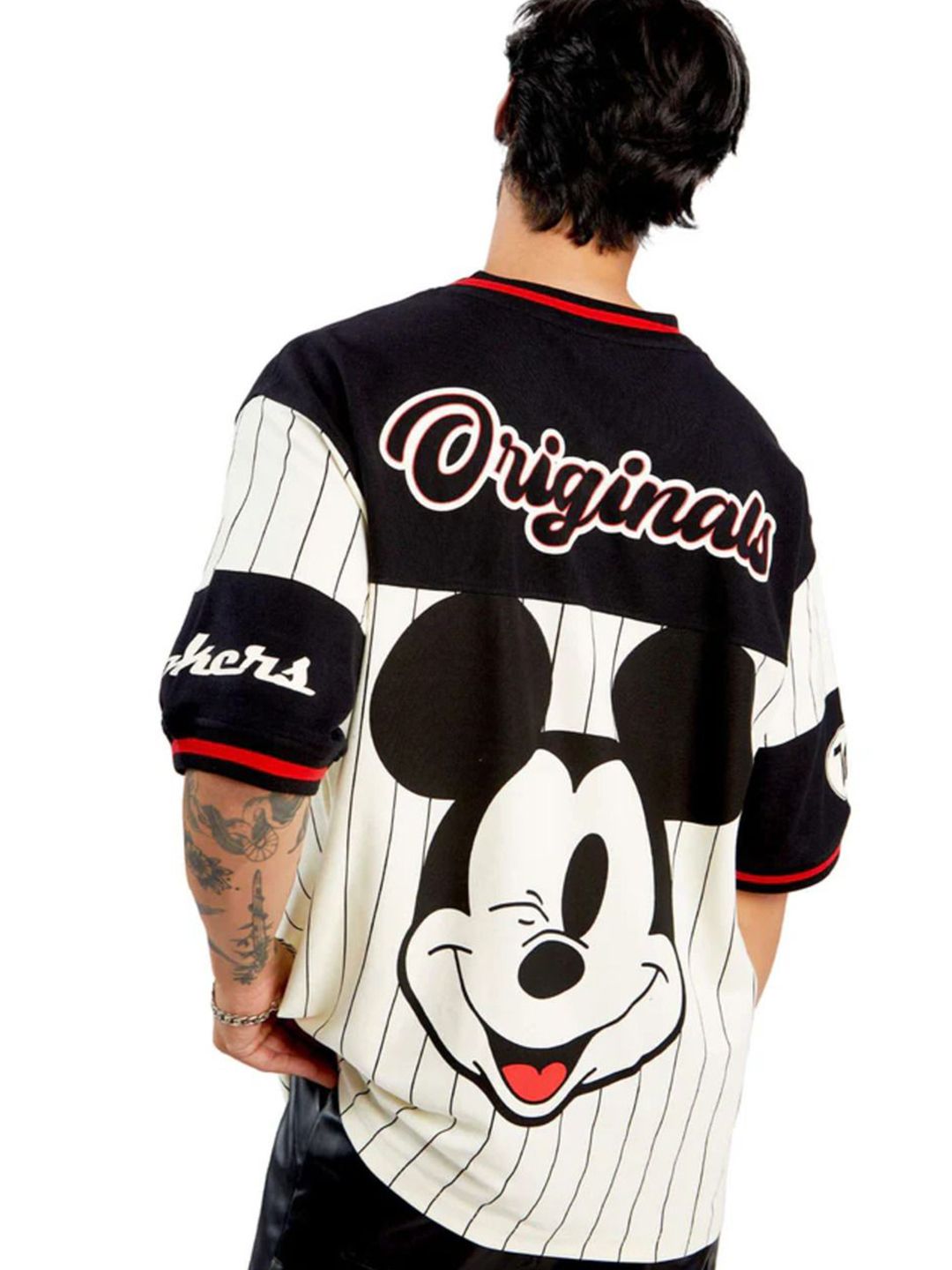 Original Mickey Printed V-Neck Pure Cotton Oversized T-shirt