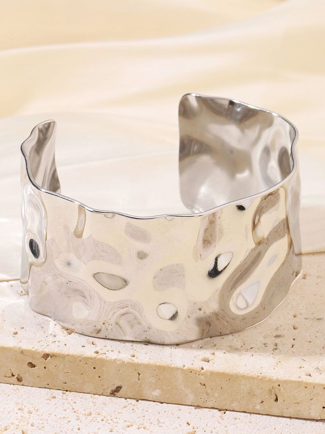 SALTY Stainless Steel Glimmering Grace Silver Cuff Bracelet