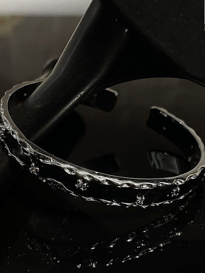 Men Stainless Steel Silver-Plated Artificial Stones Cuff Bracelet