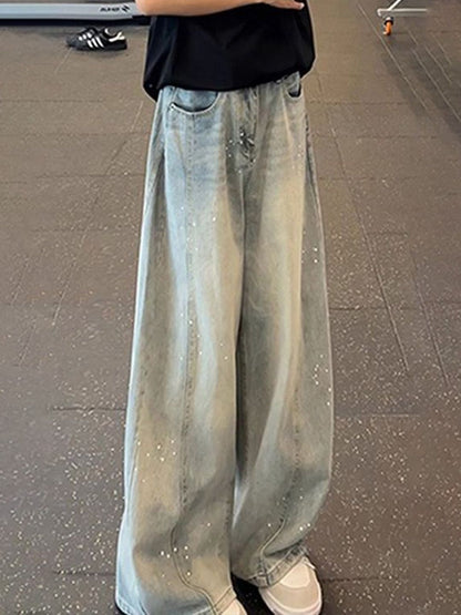 Men Wide Leg Mid-Rise Light Fade Jeans
