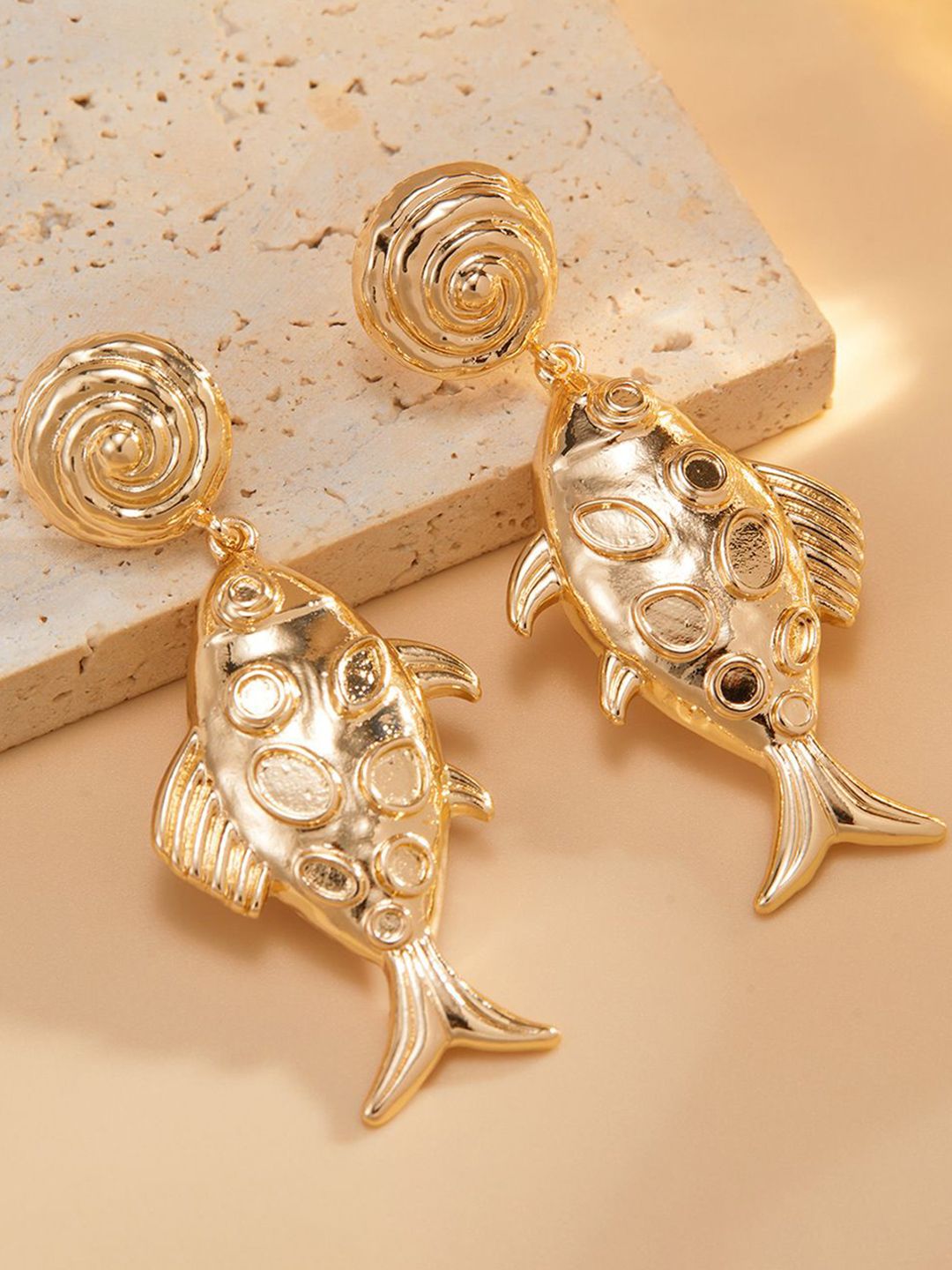 Gold-Plated Fish Shaped Drop Earrings