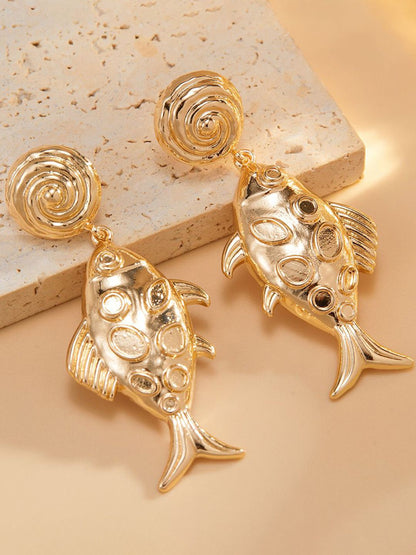 Gold-Plated Fish Shaped Drop Earrings