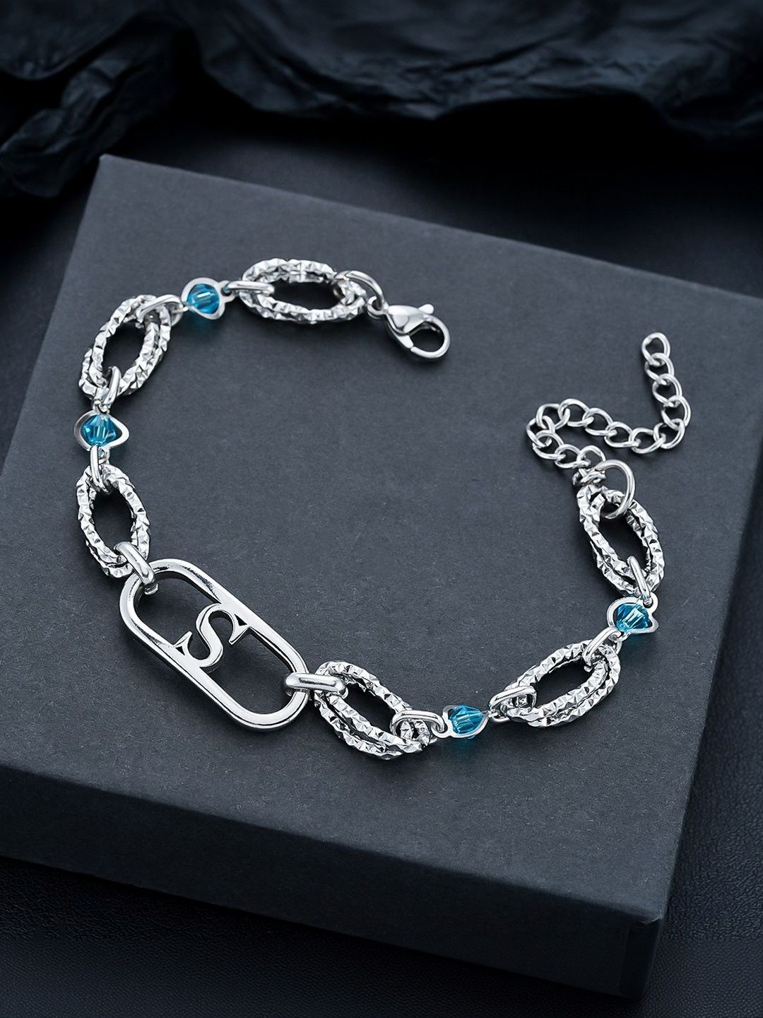 Men Antique Silver-Plated Link Bracelet