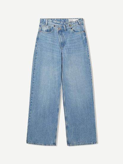 Pure Cotton Wide-Leg Jeans With Crossover Waist