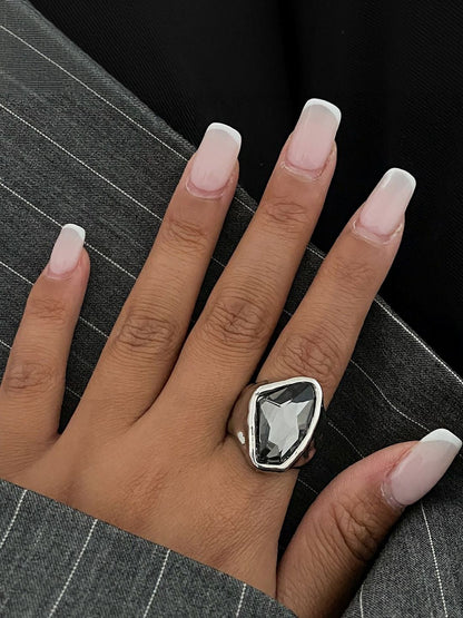 Silver-Plated Stone-Studded Finger Ring