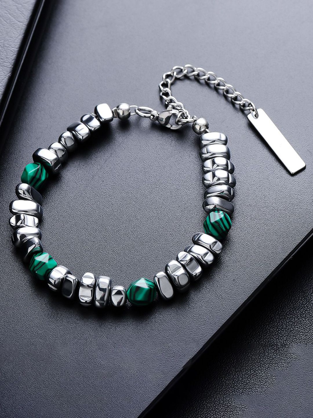Men Handcrafted Silver-Plated Charm Bracelet