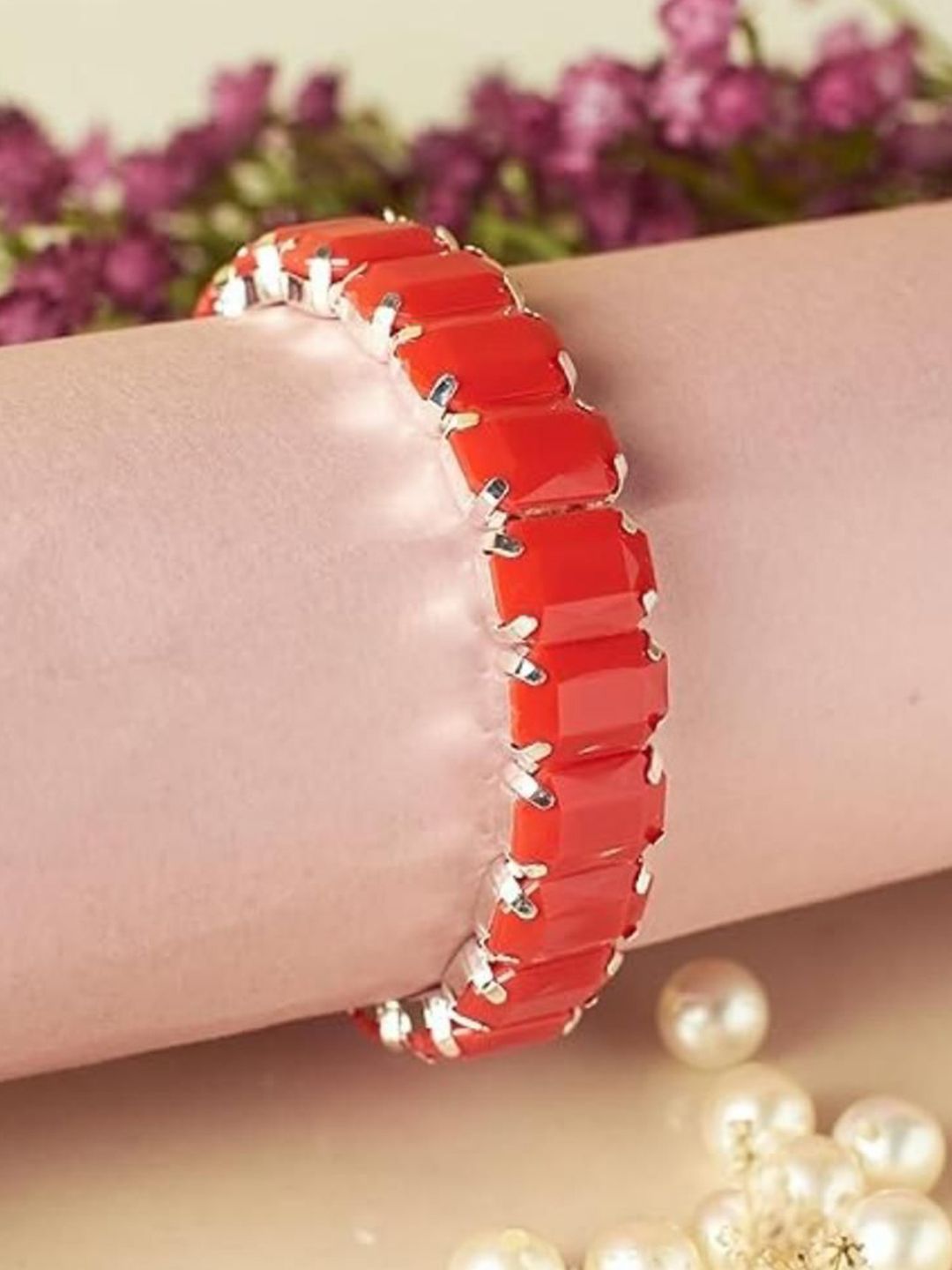 SALTY Women Stainless Steel Artificial Stones Studded Wraparound Bracelet