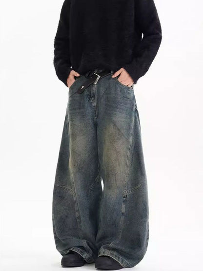 Men Wide Leg Mid-Rise Light Fade Jeans