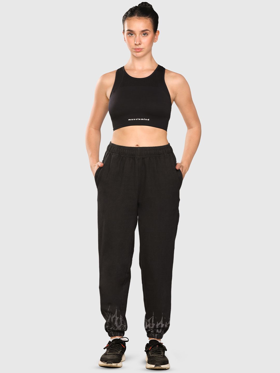 Women Wide-Leg Mid-Rise Acid Wash Denim Joggers