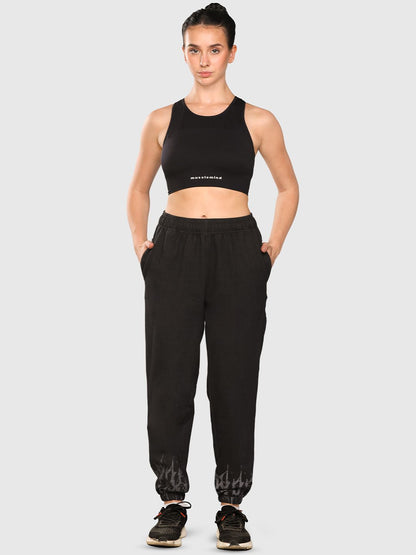 Women Wide-Leg Mid-Rise Acid Wash Denim Joggers