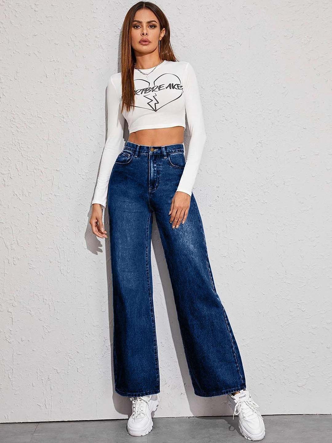 Women Flared High-Rise Clean Look No Fade Jeans