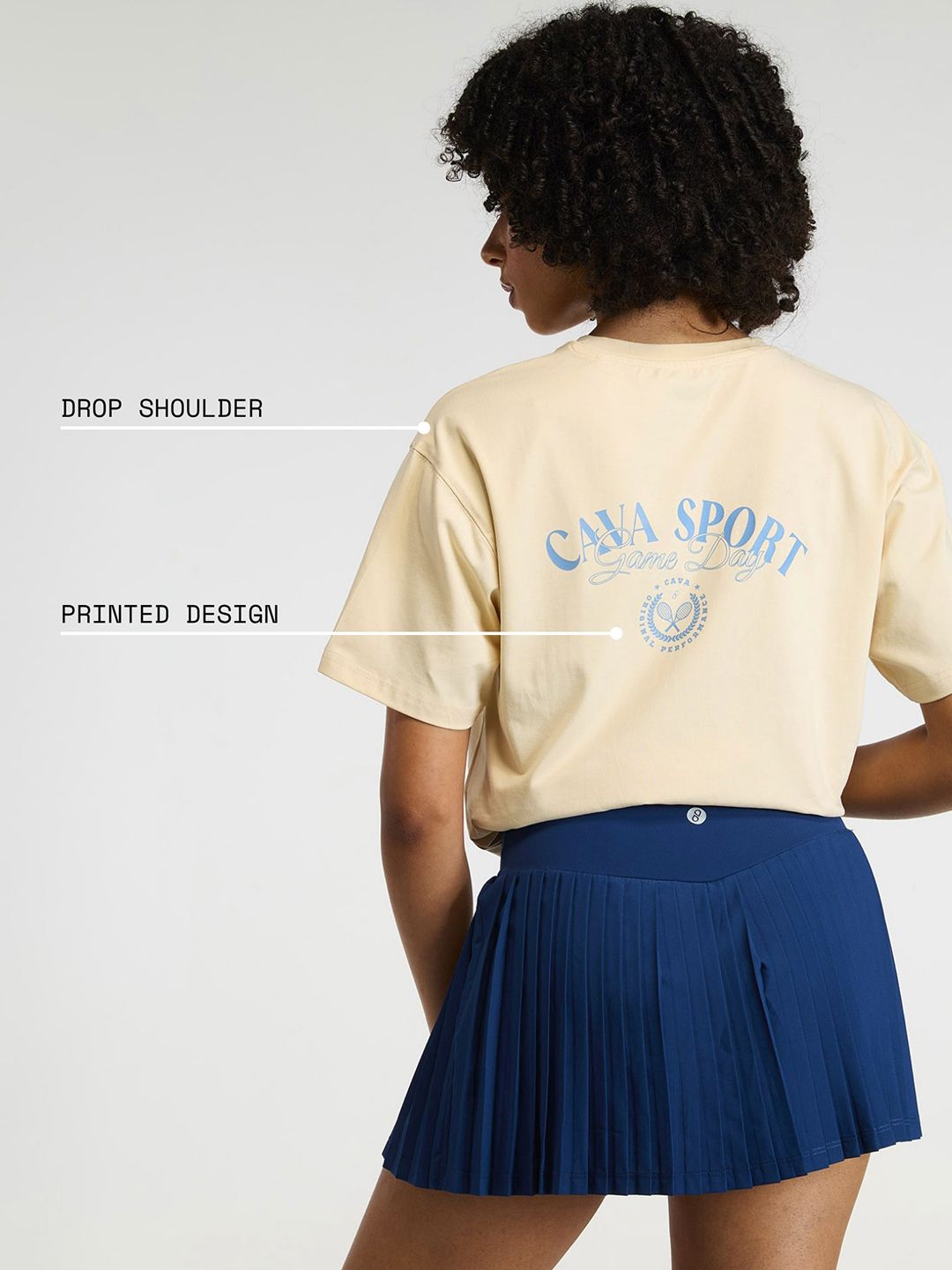 Women Cream Cava Sport Oversized Printed Cotton-Spandex Tee