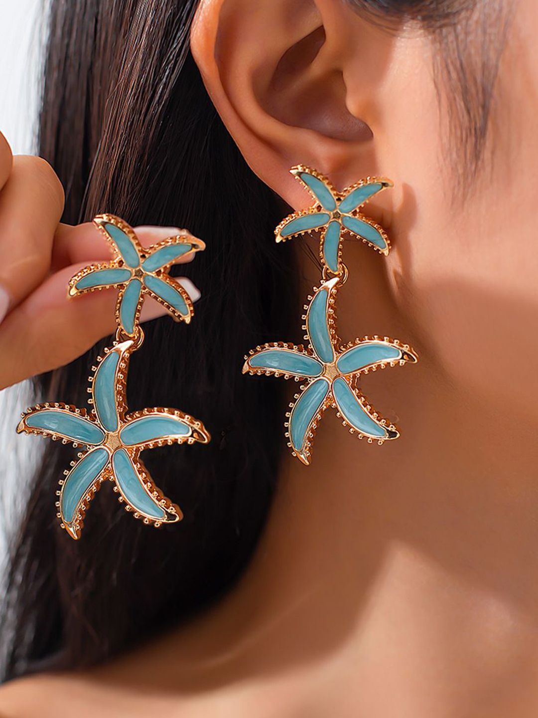 Gold Plated Star Shaped Drop Earrings