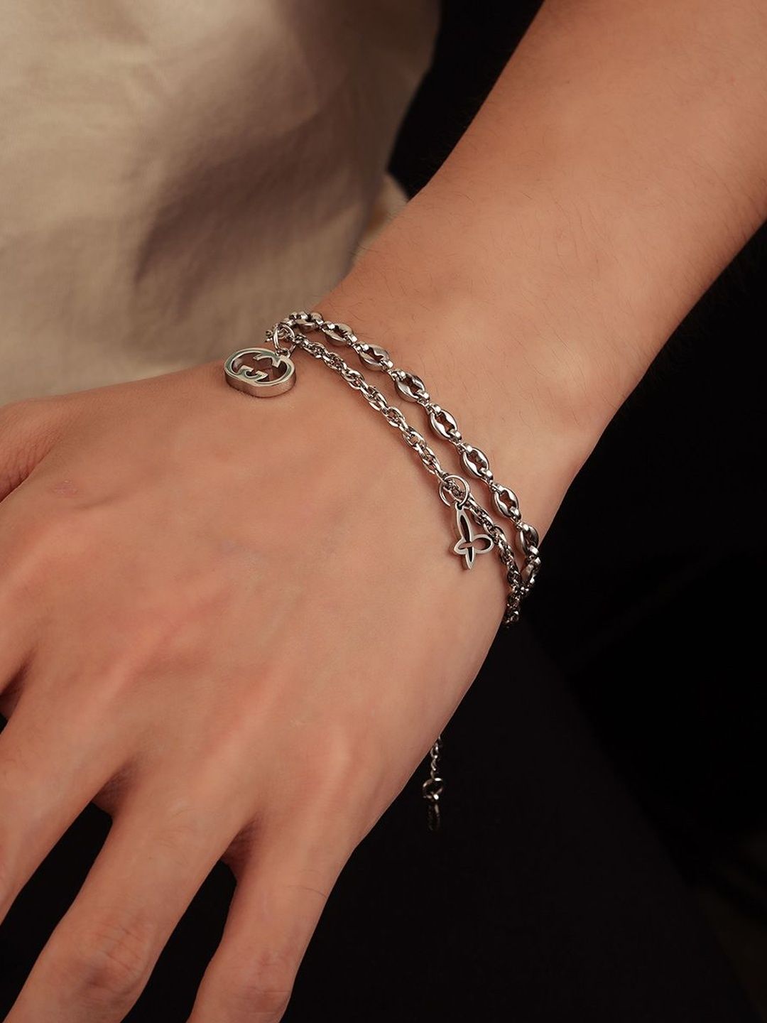 Men Handcrafted Silver-Plated Link Bracelet