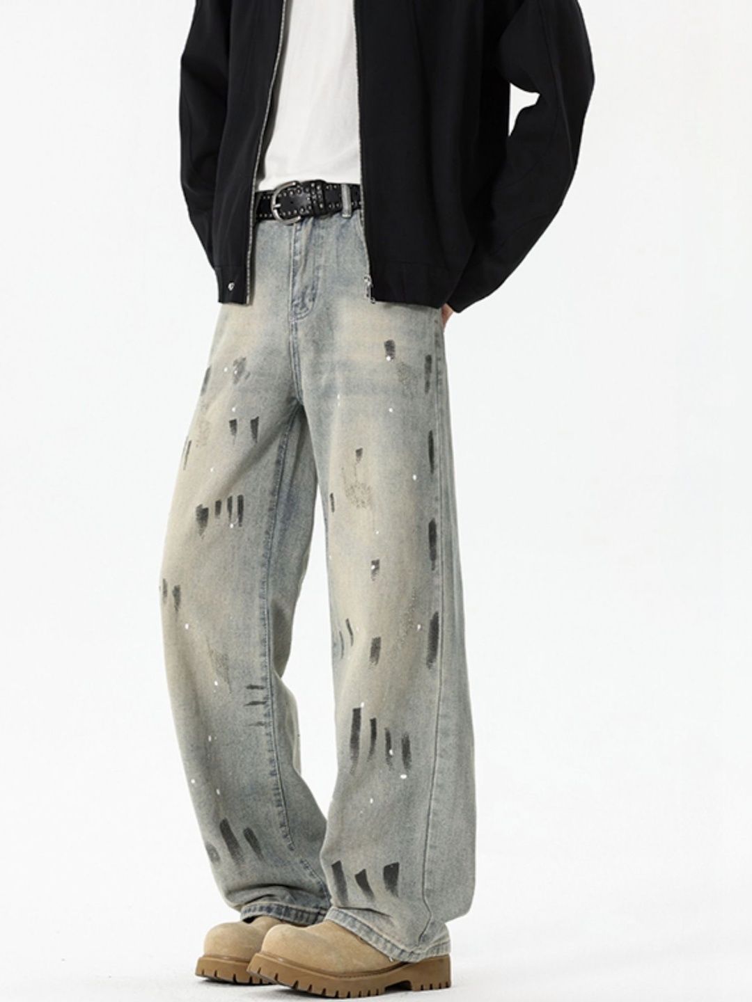 Men Wide Leg Mid-Rise Printed Jeans