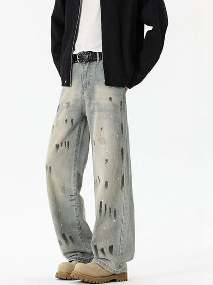 Men Wide Leg Mid-Rise Printed Jeans