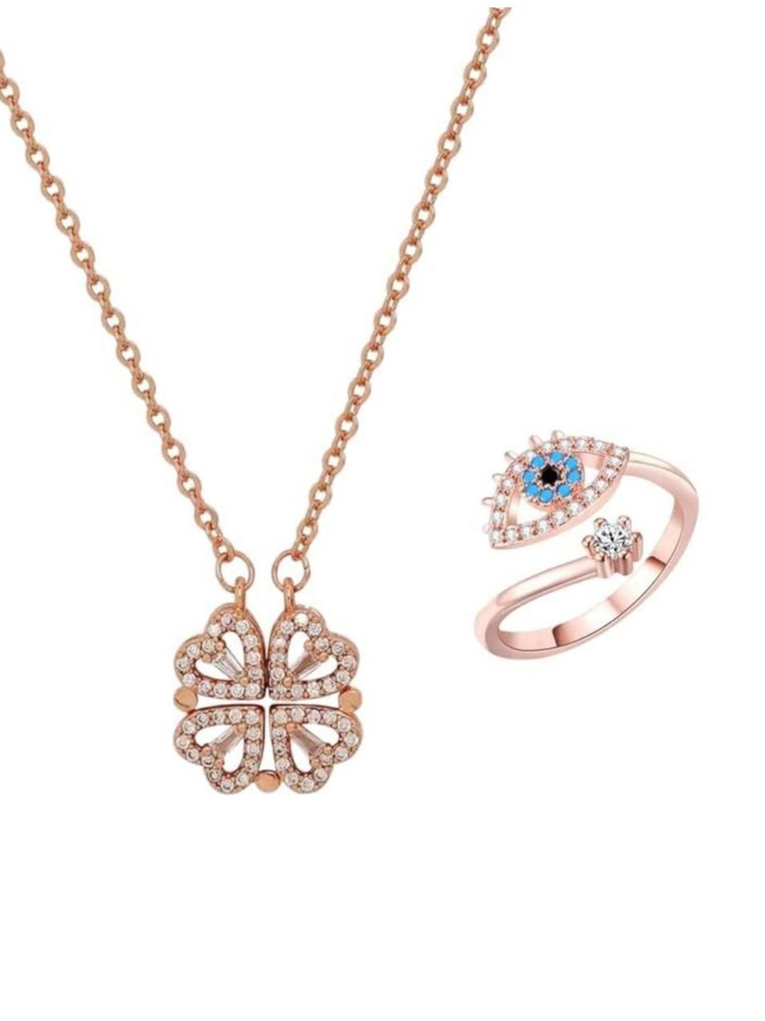 SALTY Artificial Stones Studded Heart Evil Eye Jewellery Set