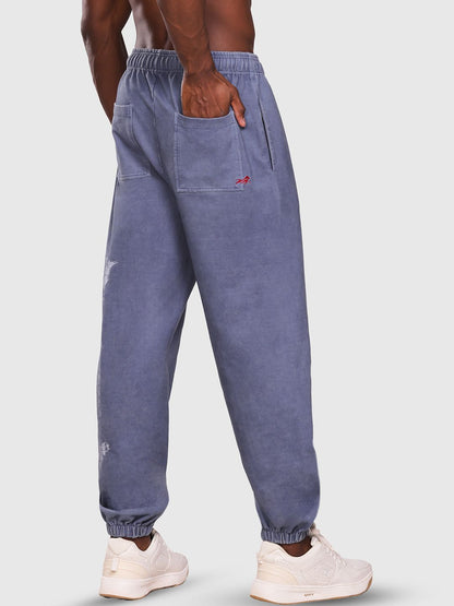Men Printed Wide-Leg Mid-Rise Acid Wash Joggers