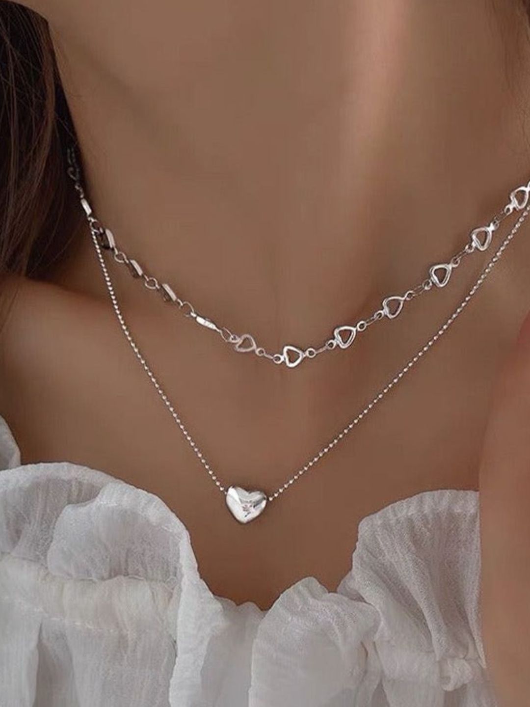 SALTY Pack of 2 Women Falling In Love Silver Necklace