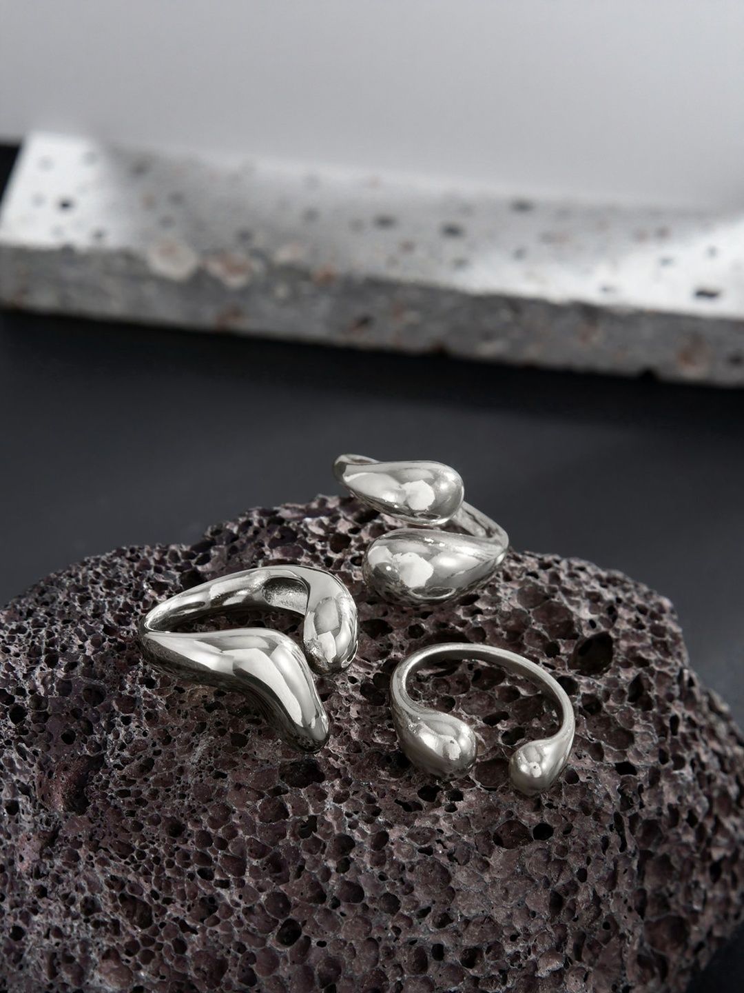 Men Set Of 3 Silver-Plated Finger Ring