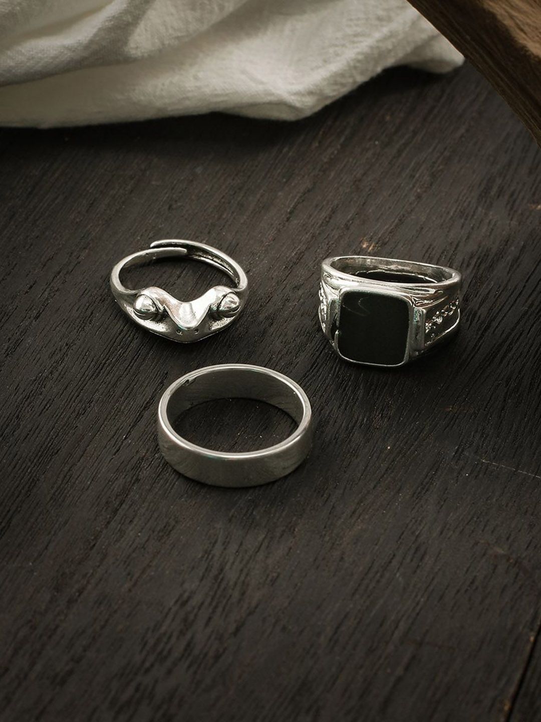 Set Of 3 Silver-Plated Finger Ring