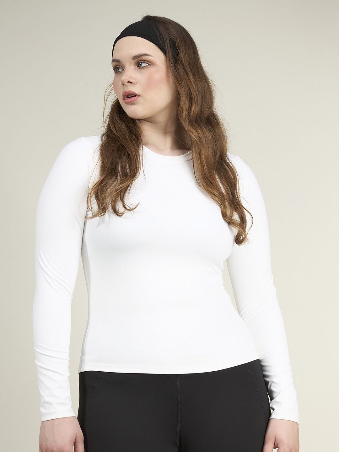 Women Sculpt Crew Neck Full Sleeves Snug Fit Regular Fitted Top