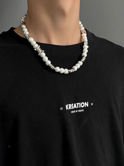 Silver-Plated Artificial Beaded Minimal Necklace